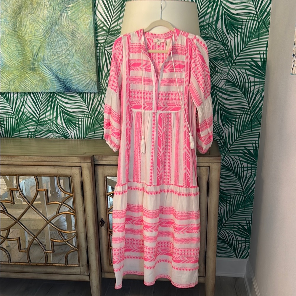 Pink and White Tassel Bohemian Maxi Dress